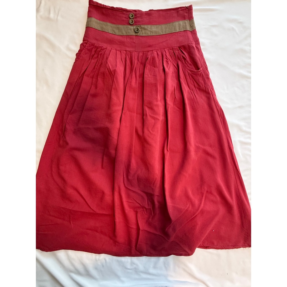 Miss Nisa Vintage Style Red High-Waisted Pleated Midi Skirt with Pockets 34 in